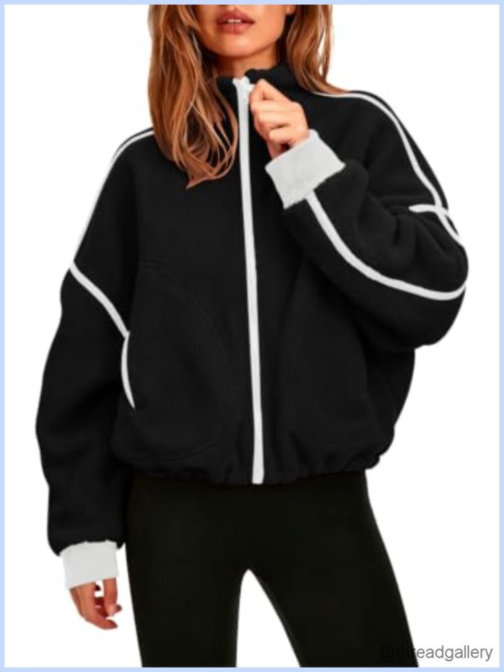 Fleece Jacket Cropped Full-Zip Sherpa Stand Collar Outerwear Pockets